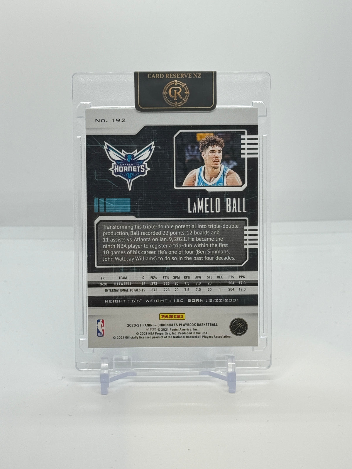 2020-21 Panini Chronicles LaMelo Ball Playbook Base Rookie #192 — Raw actual back