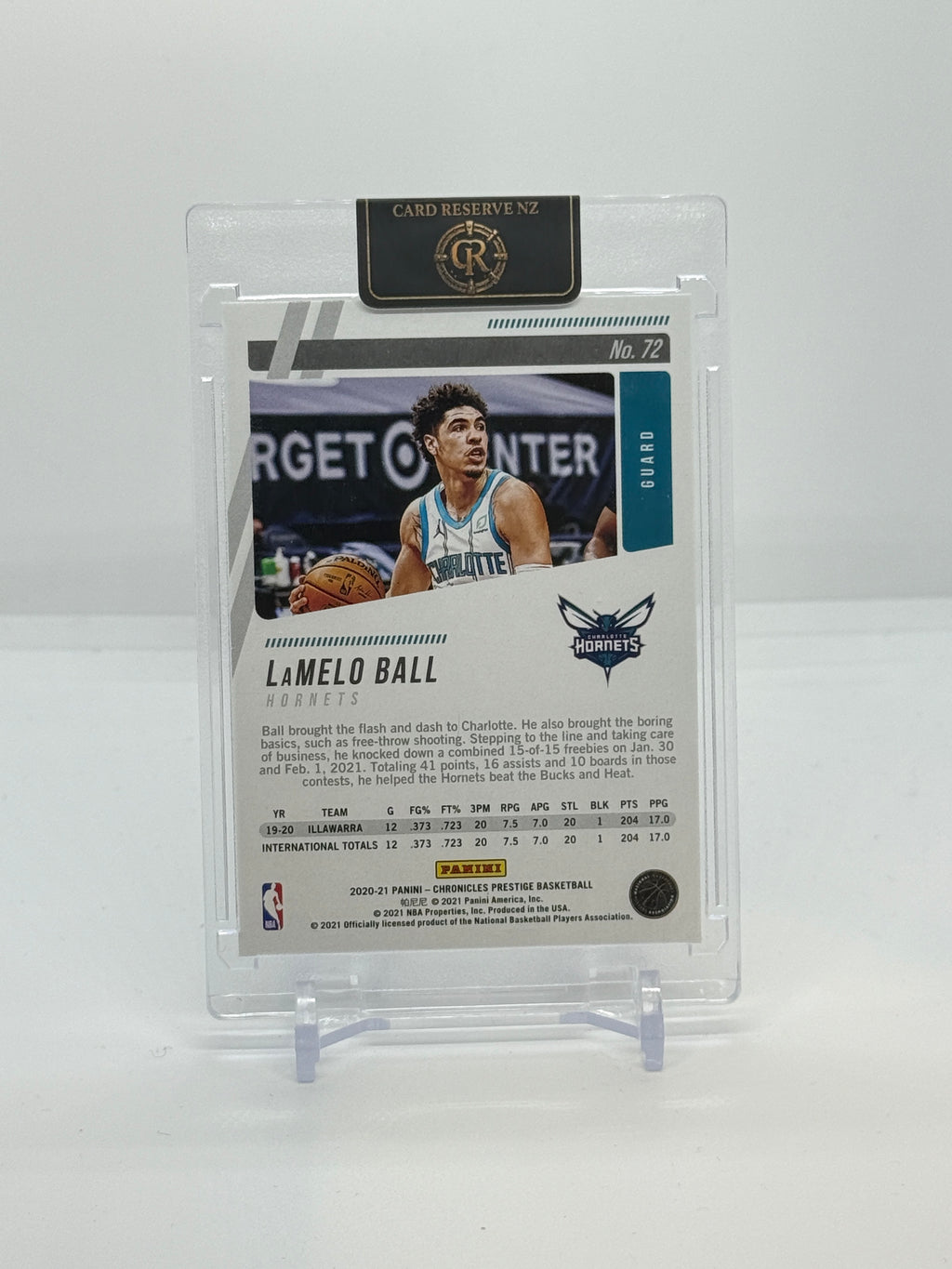 2020-21 Panini Chronicles LaMelo Ball Prestige Base Rookie #72 — Raw actual back