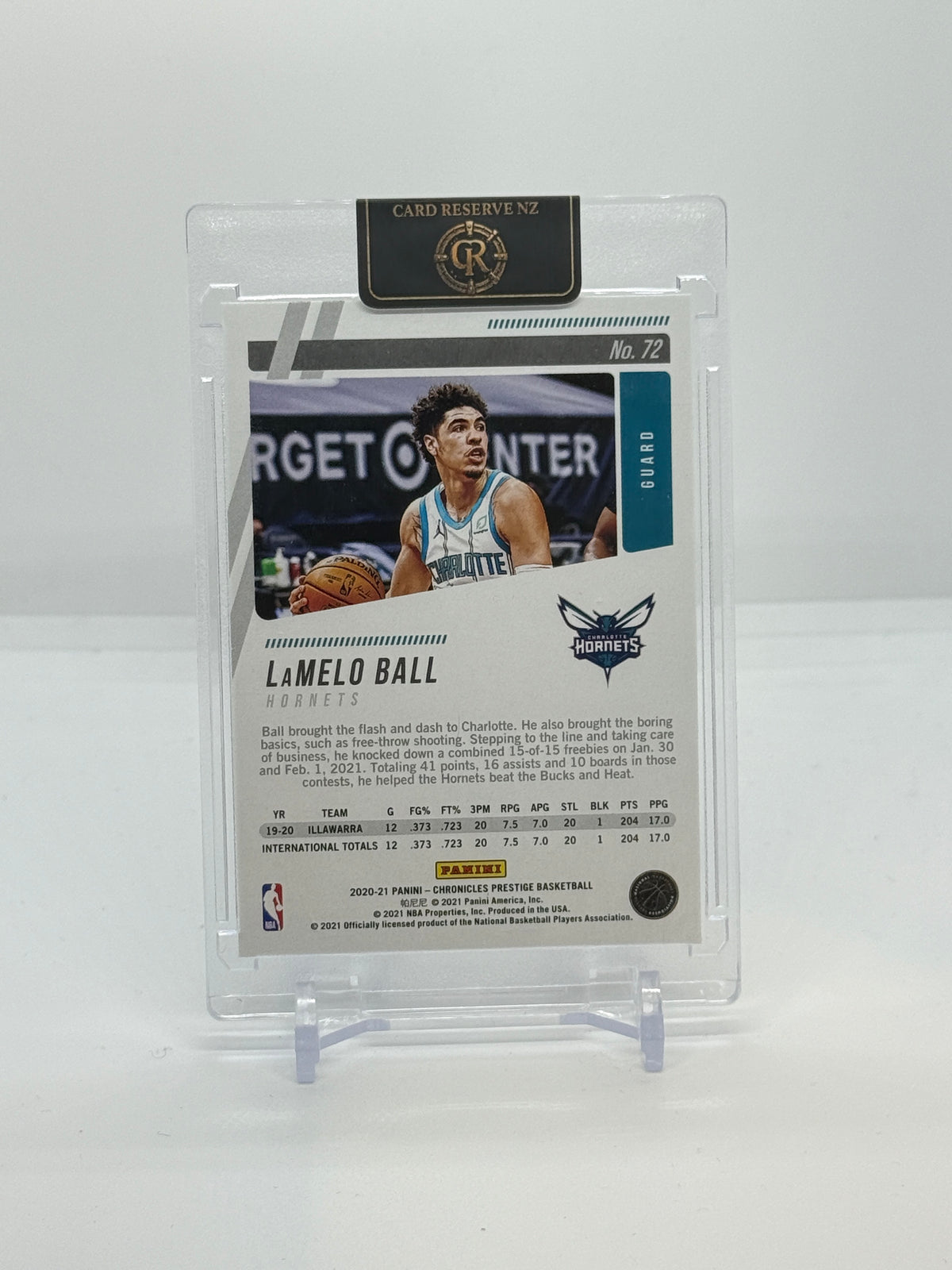 2020-21 Panini Chronicles LaMelo Ball Prestige Base Rookie #72 — Raw actual back