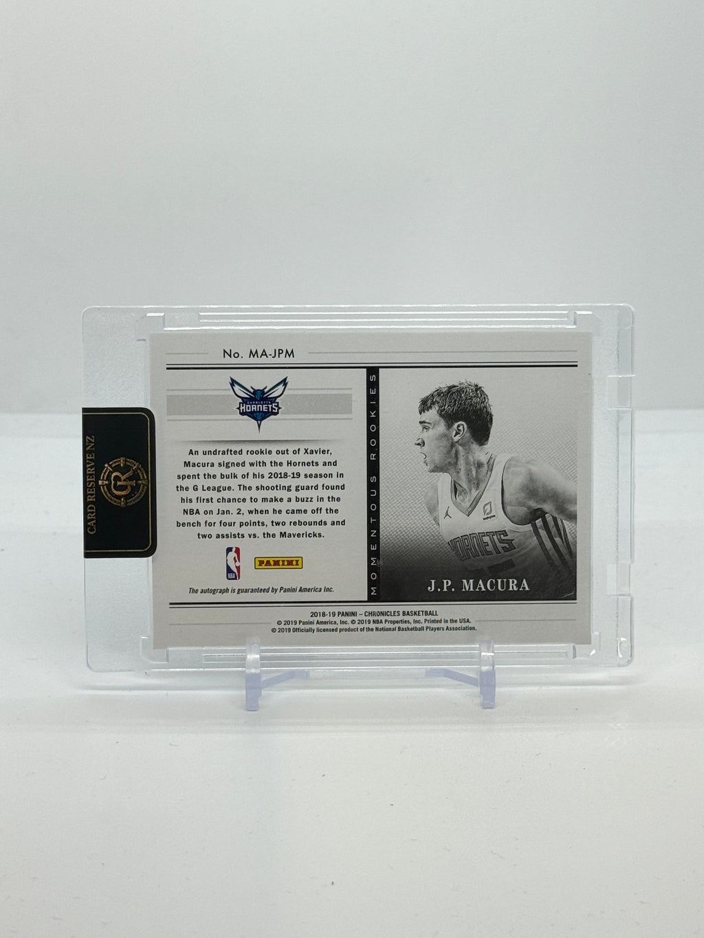 2018-19 Panini Chronicles J.P. Macura Momentum Momentous Rookies Autograph 31/99 #MA-JPM — Raw actual back