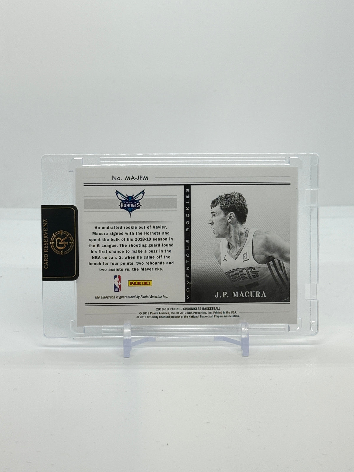 2018-19 Panini Chronicles J.P. Macura Momentum Momentous Rookies Autograph 31/99 #MA-JPM — Raw actual back