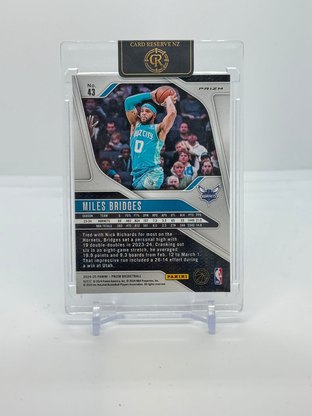 08 2024-25 Panini Prizm Miles Bridges Black and White Prizm (China) #43 - 2024-25 Panini Prizm Miles Bridges Black and White Prizm (China) #43 — Raw actual back