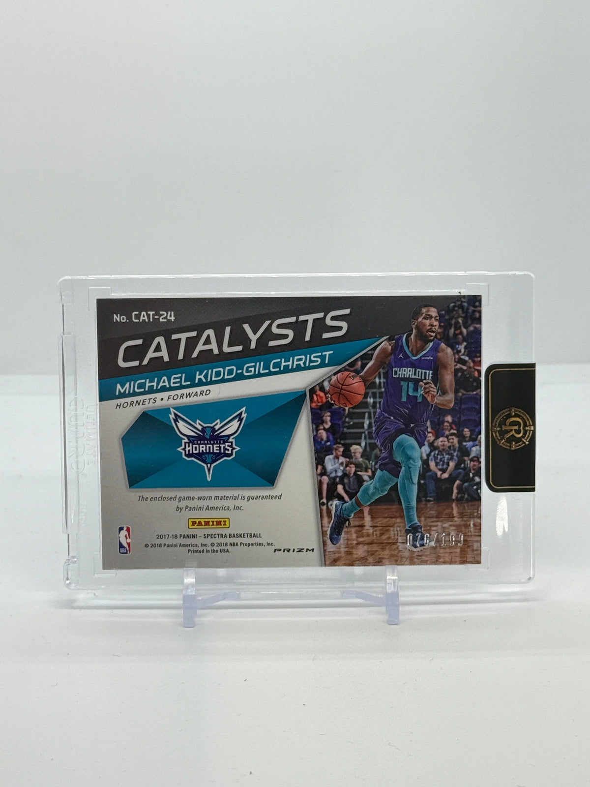 03 2017-18 Panini Spectra Michael Kidd-Gilchrist Catalysts Game-Worn Jersey 076/199 #CAT-24 - 2017-18 Panini Spectra Michael Kidd-Gilchrist Catalysts Game-Worn Jersey 076/199 #CAT-24 — Raw actual back