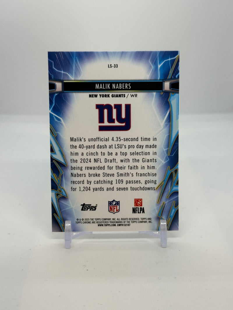 2025 Topps Cosmic Chrome Football Malik Nabers Lightspeed Refractor #LS-33 — Raw — reverse