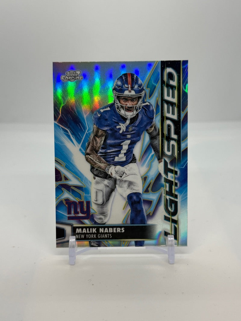 2025 Topps Cosmic Chrome Football Malik Nabers Lightspeed Refractor #LS-33 — Raw — front