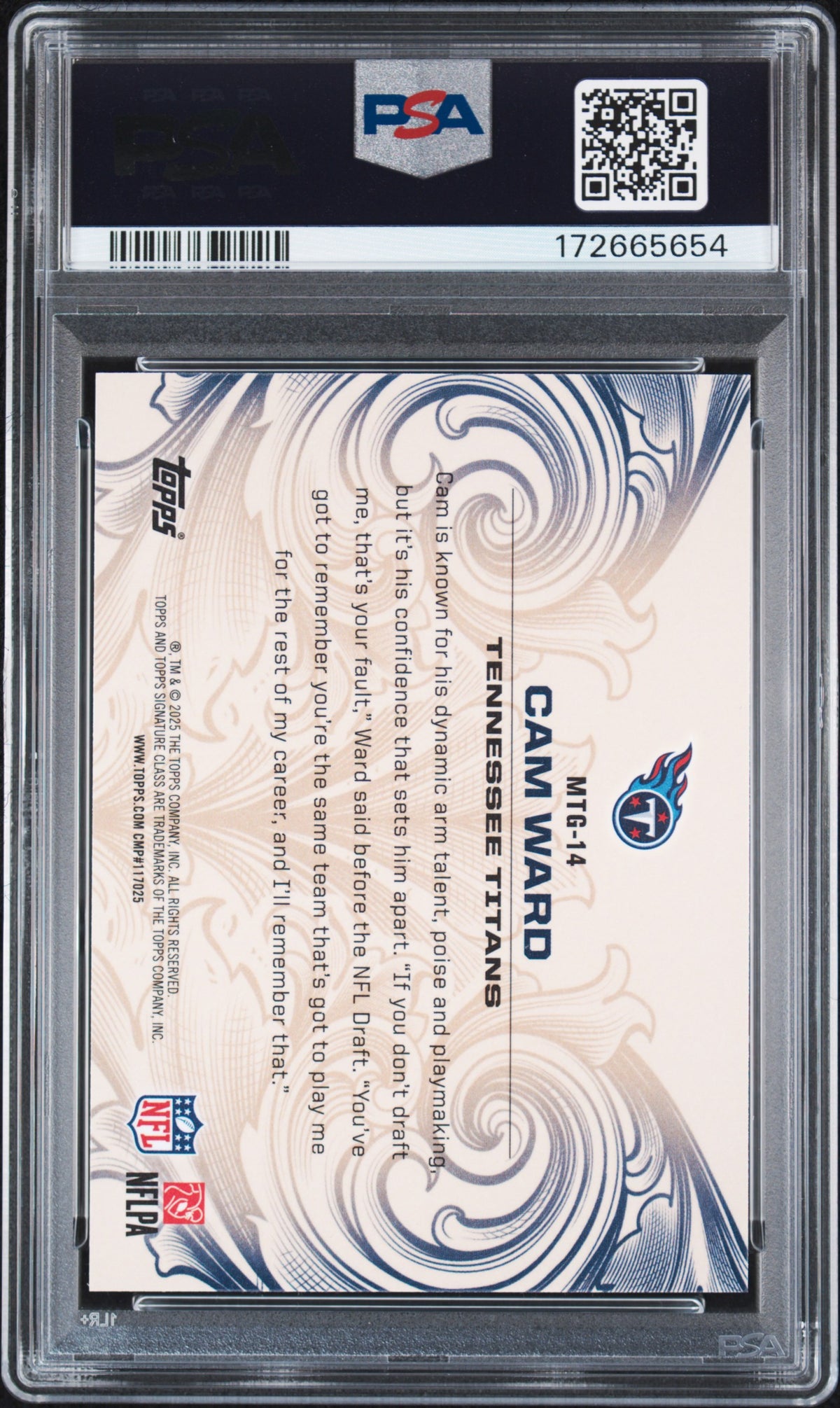 2025 Topps Signature Class Monarchs of the Game Cam Ward #14 — PSA 9 — Cert 172665654 — reverse
