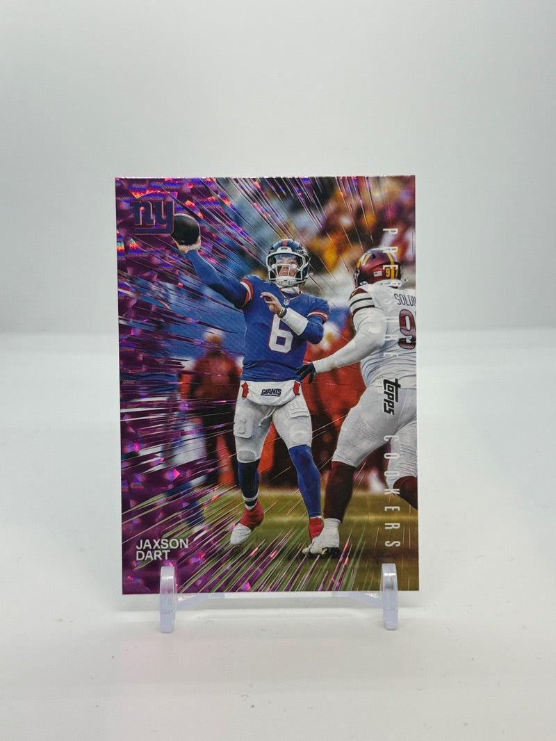 2026 Topps Flagship Football Jaxson Dart Pressure Cookers Pink Sand Glitter #PC-3 — Raw — front