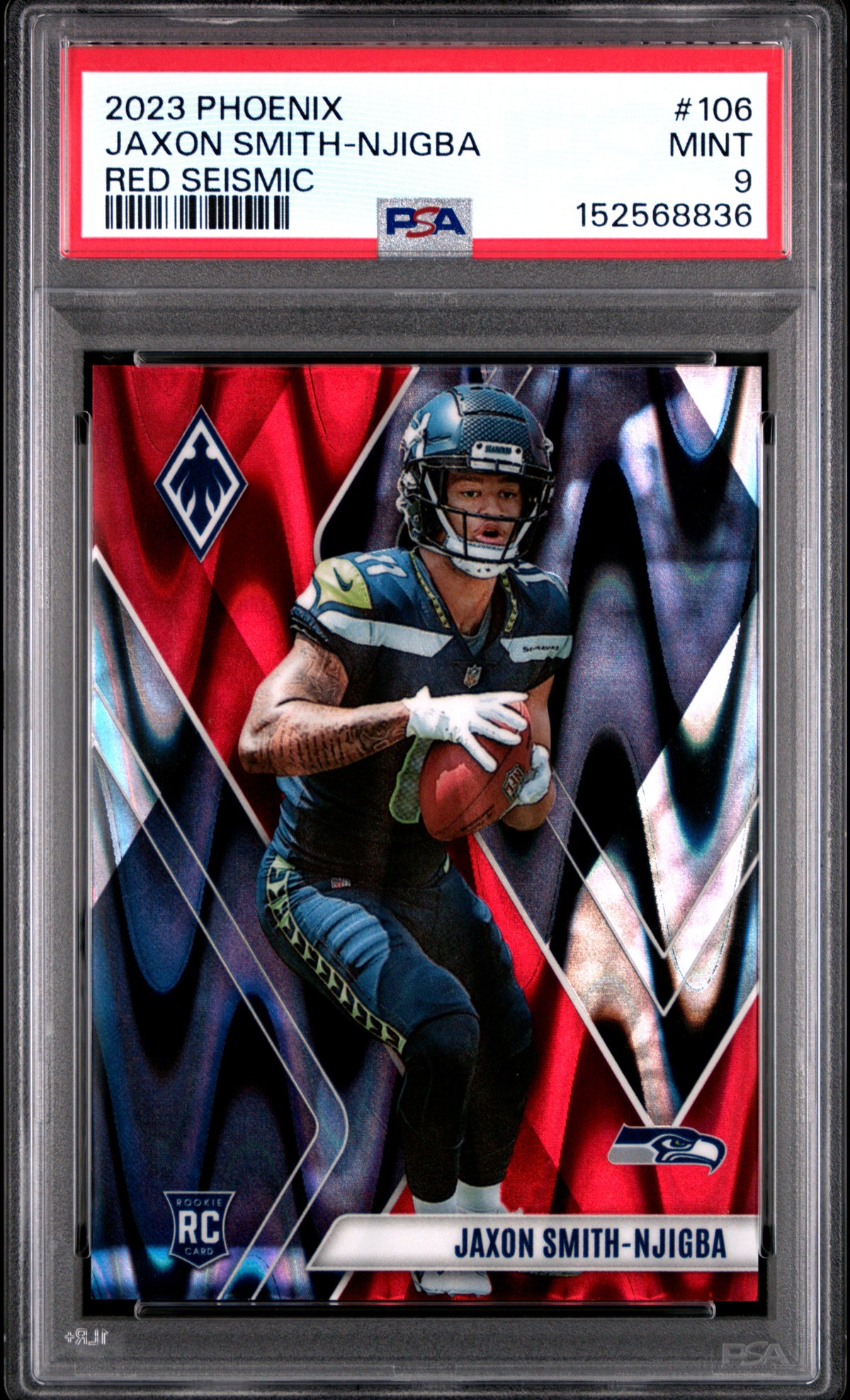 2023 Panini Phoenix Jaxon Smith-Njigba Red Seismic 127/199 #106 — PSA 9 — Cert 152568836 — front