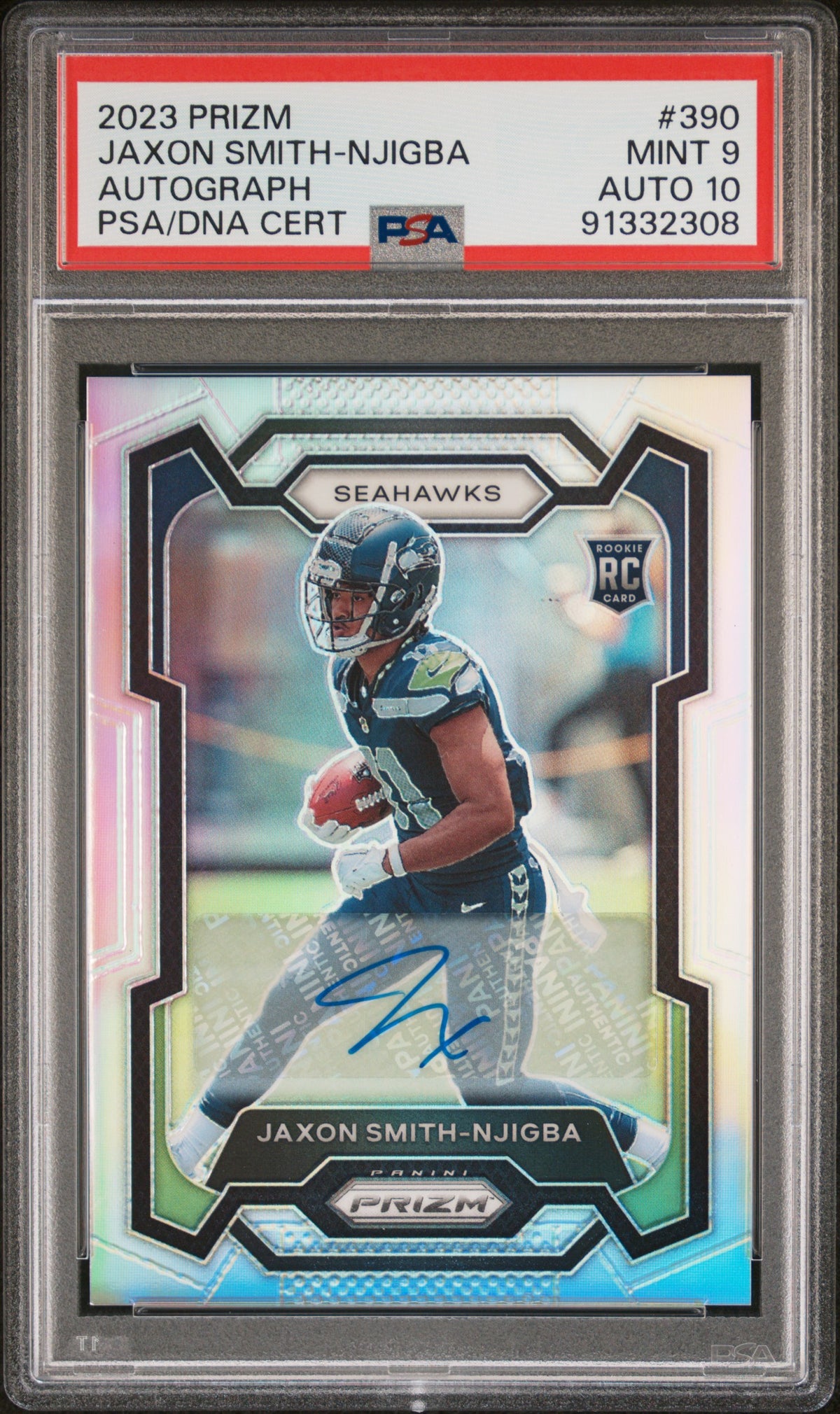 2023 Panini Prizm Jaxon Smith-Njigba Autograph #390 — PSA 9 / Auto 10 — Cert 91332308 — front