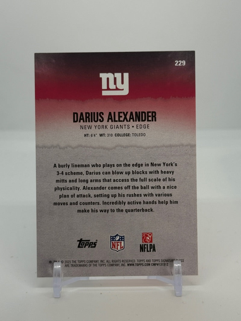 2025 Topps Signature Class Football Darius Alexander Red Rookie RC 16/25 #229 — Raw — reverse