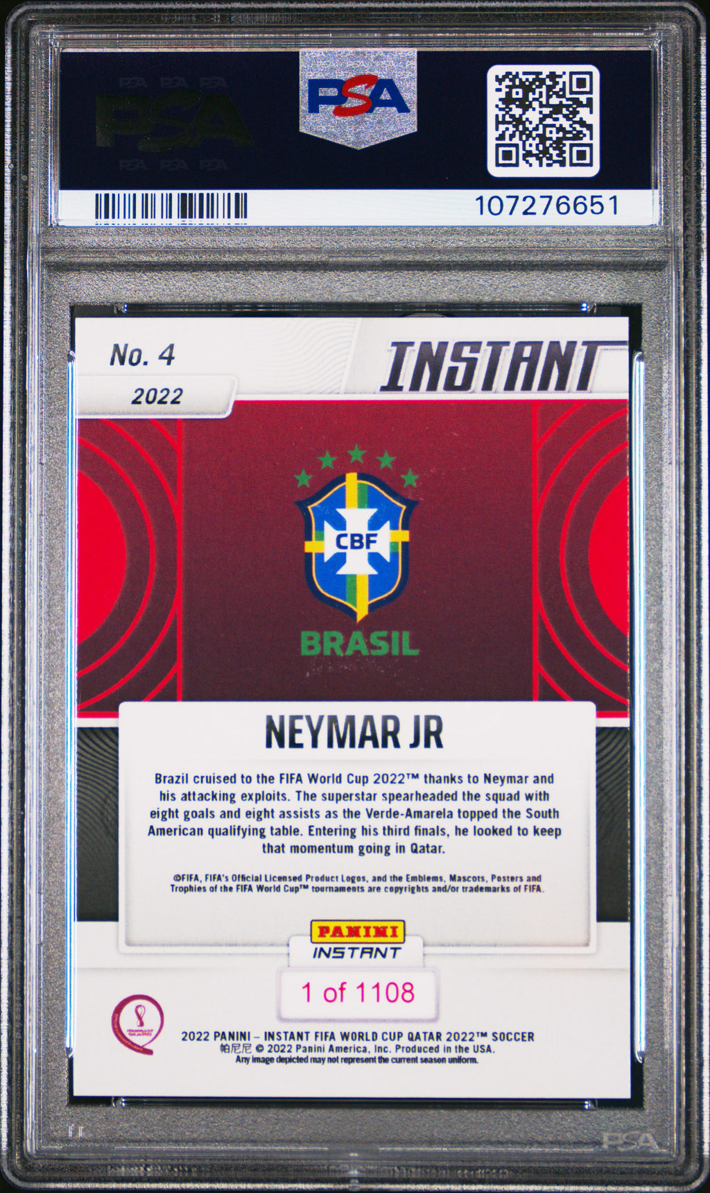 2022 Panini Instant FIFA World Cup Qatar Neymar Jr #4 — PSA 10 — back
