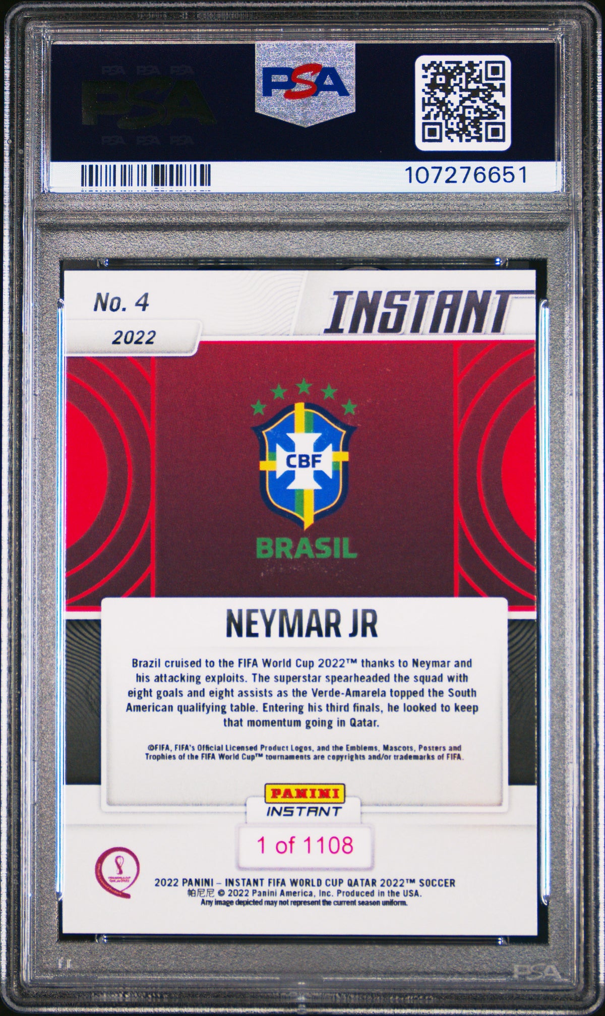 2022 Panini Instant FIFA World Cup Qatar Neymar Jr #4 — PSA 10 — back