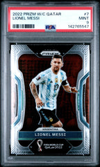 2022 Panini Prizm World Cup Qatar Lionel Messi #7 — PSA 9 — front