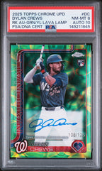 2025 Topps Chrome Update Rookie Autographs Dylan Crews #DC Green / Yellow Lava Lamp — PSA 8 / Auto 10 front