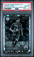 2024-2025 Topps Merlin UEFA Club Competitions Lamine Yamal #19 Black & White Vintage Merlin Refractor — PSA 10 — front
