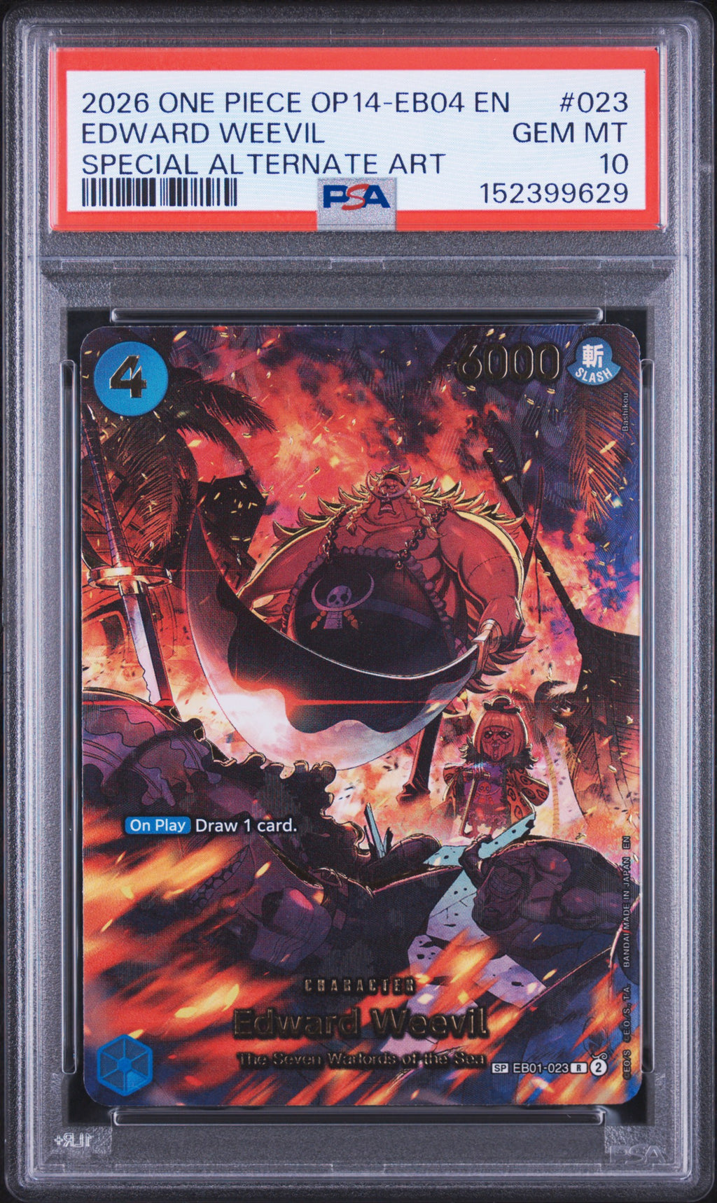 2026 One Piece The Azure Sea's Seven Edward Weevil Special Alternate Art #023 — PSA 10 front