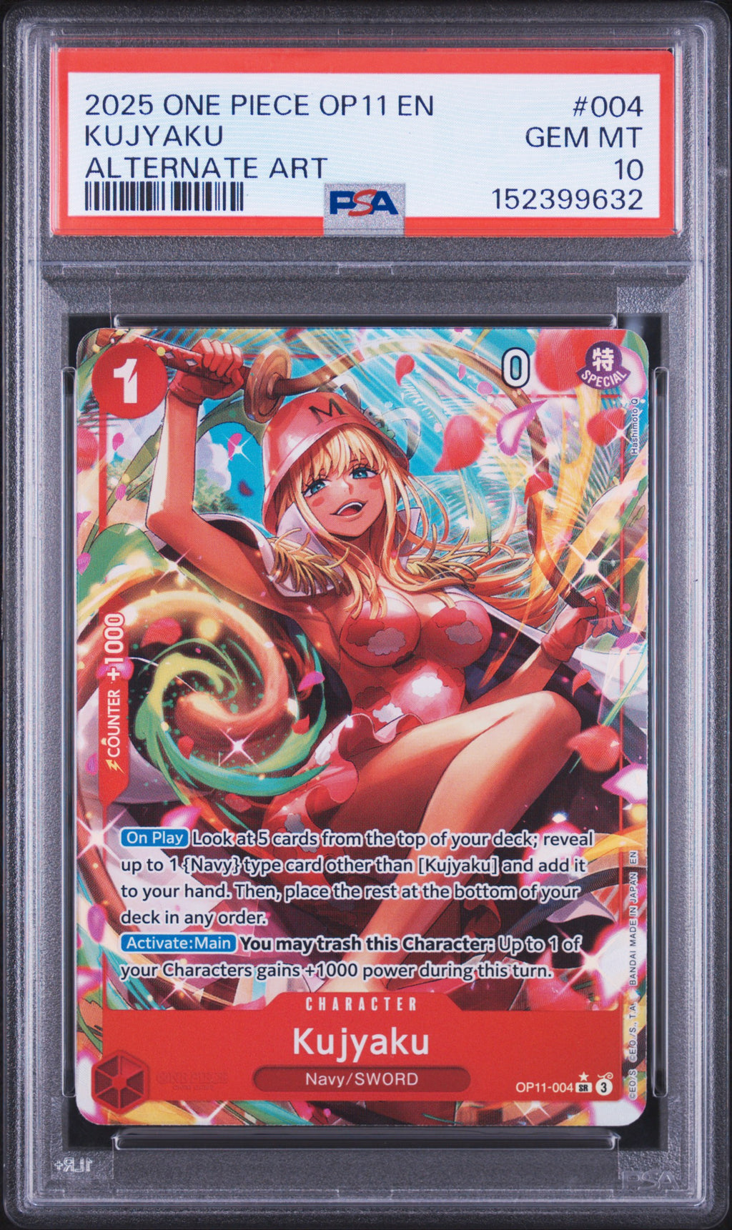 2025 One Piece A Fist of Divine Speed Kujyaku Alternate Art OP11-004 — PSA 10 front