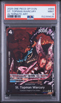 2025 One Piece Carrying On His Will St. Topman Warcury Alternate Art OP13-089 — PSA 9 front