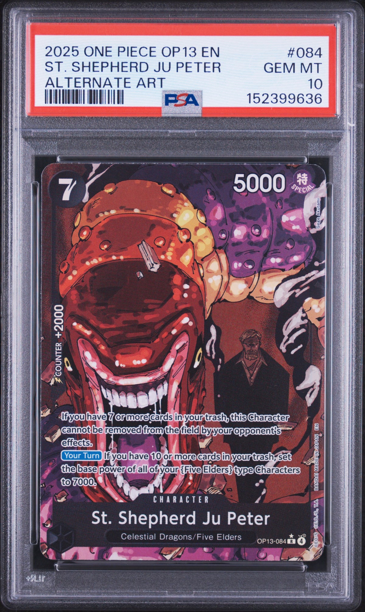 2025 One Piece Carrying On His Will St. Shepherd Ju Peter Alternate Art OP13-084 — PSA 10 front
