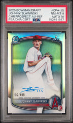 2025 Bowman Draft Chrome Prospect Autographs Johnny Slawinski #CPA-JS Refractor — PSA 8 / Auto 10 front