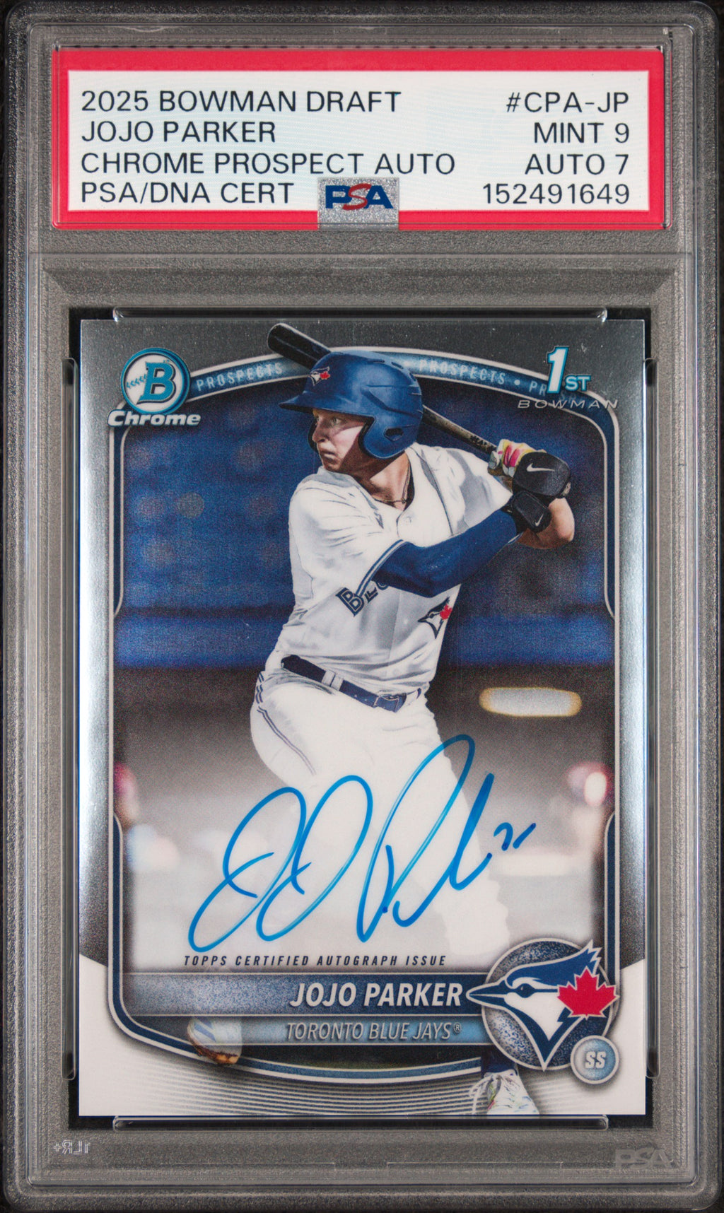 2025 Bowman Draft Chrome Prospect Autographs Jojo Parker #CPA-JP — PSA 9 / Auto 7 front