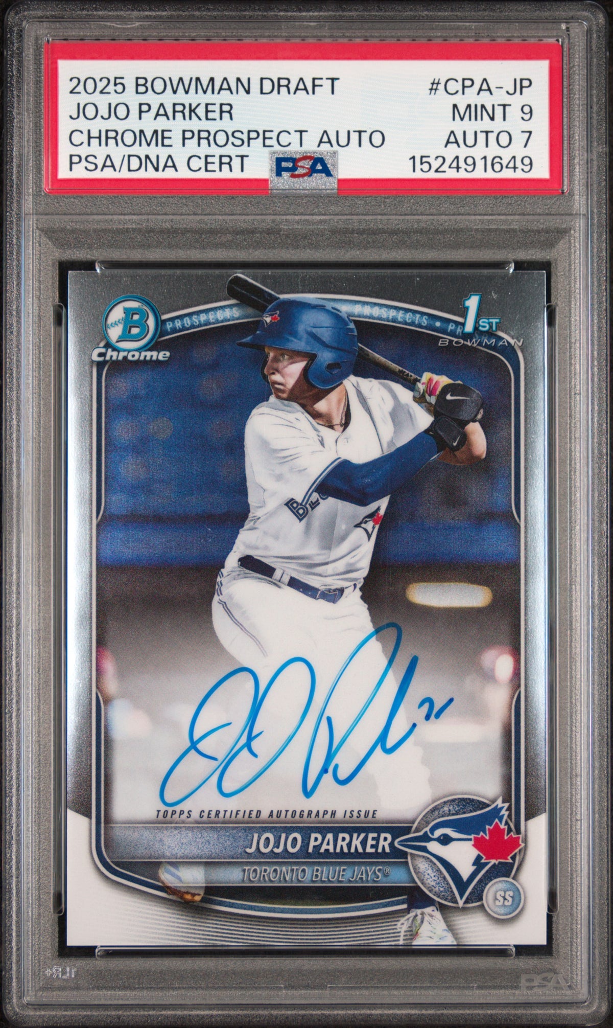 2025 Bowman Draft Chrome Prospect Autographs Jojo Parker #CPA-JP — PSA 9 / Auto 7 front