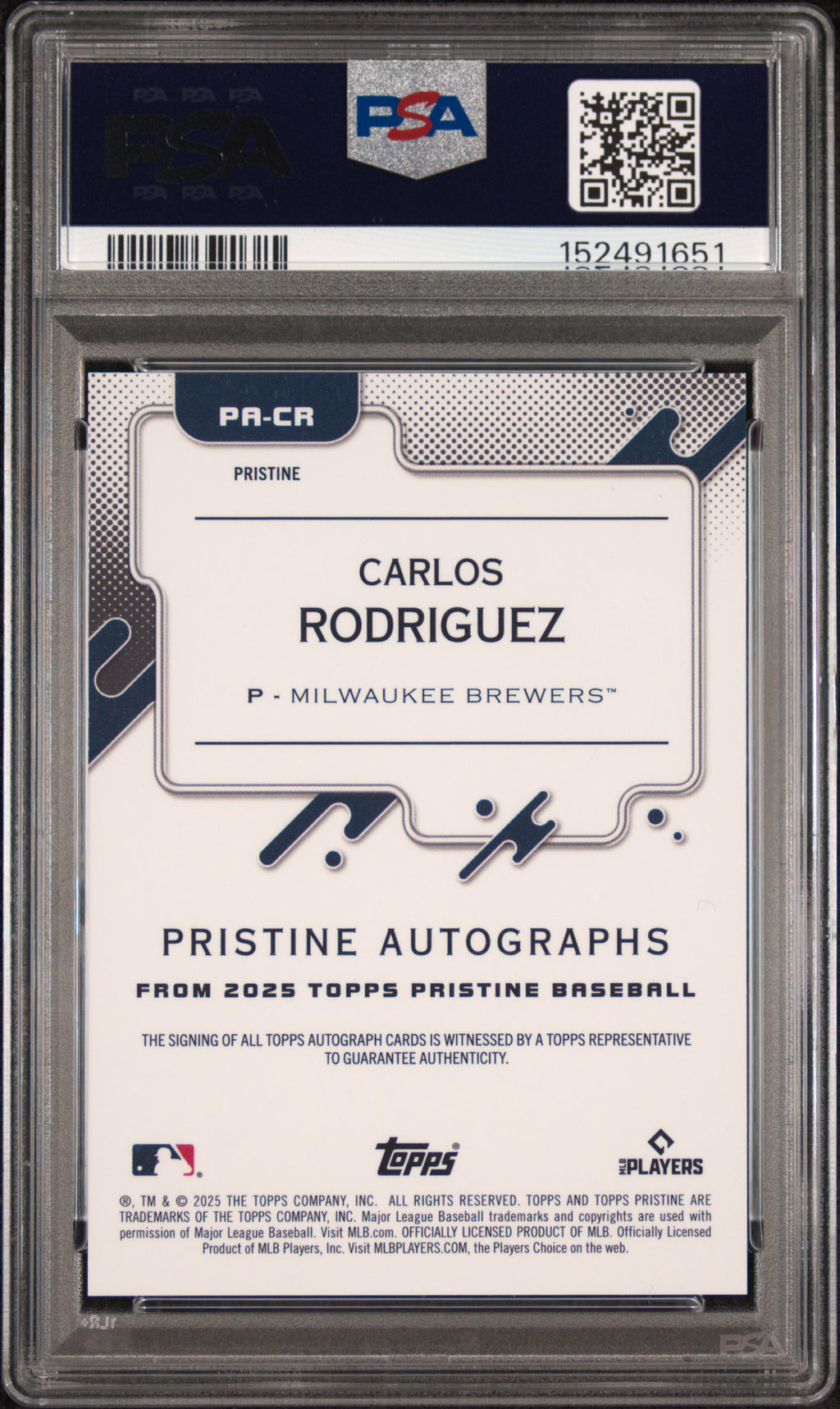 2025 Topps Pristine Pristine Autographs Carlos Rodriguez #CR Gold Pristine — PSA 10 / Auto 9 back