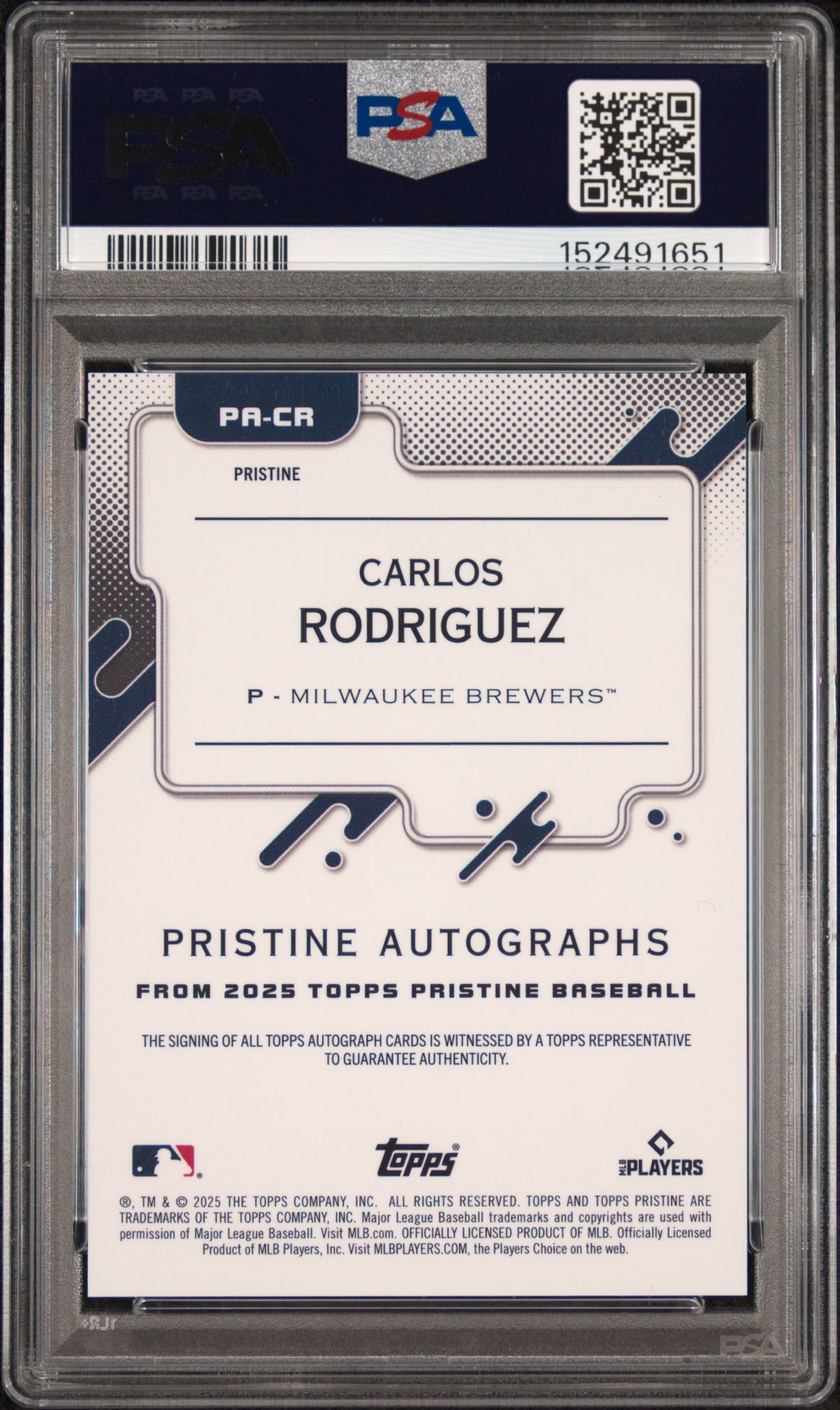 2025 Topps Pristine Pristine Autographs Carlos Rodriguez #CR Gold Pristine — PSA 10 / Auto 9 back