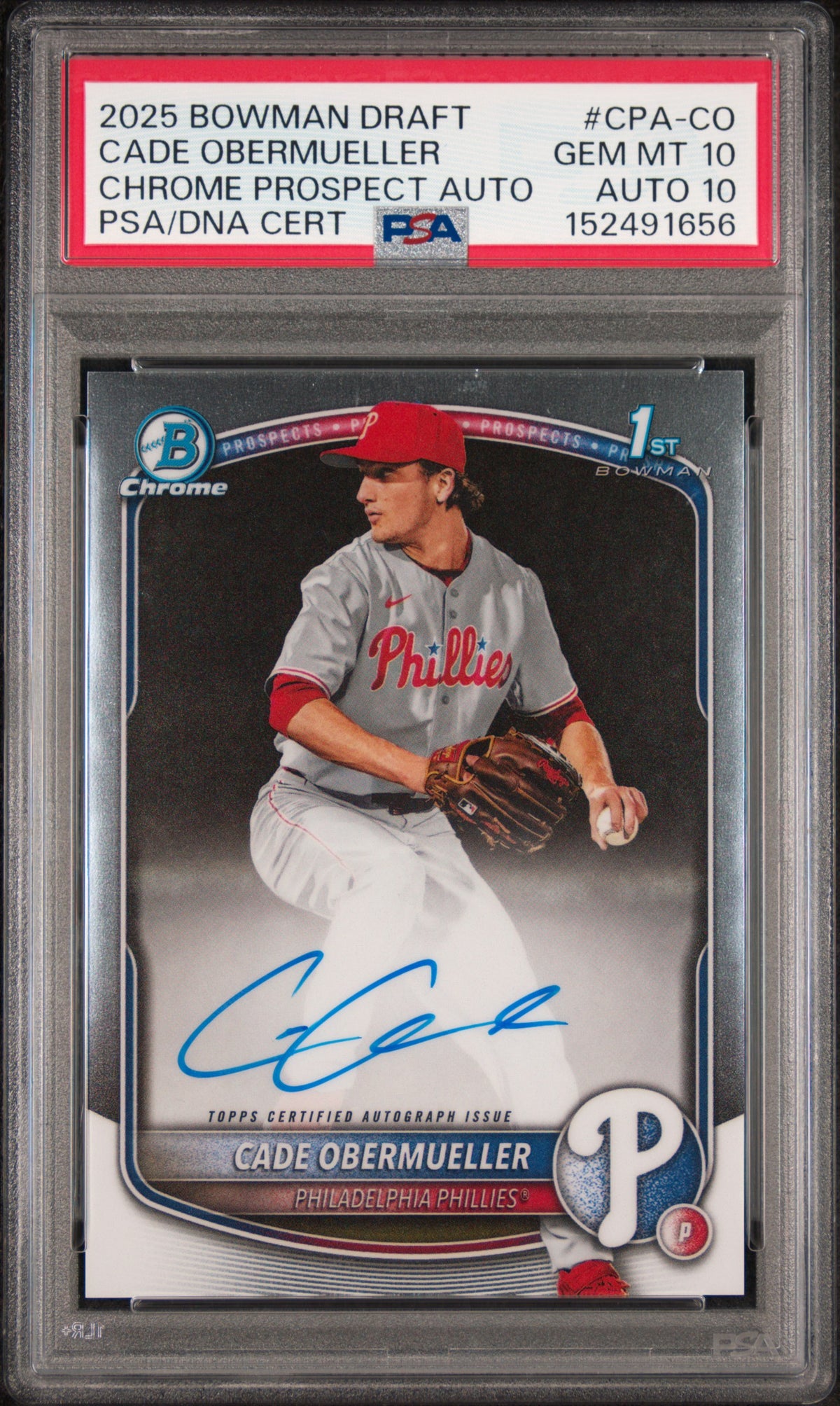 2025 Bowman Draft Chrome Prospect Autographs Cade Obermueller #CPA-CO — PSA 10 / Auto 10 front