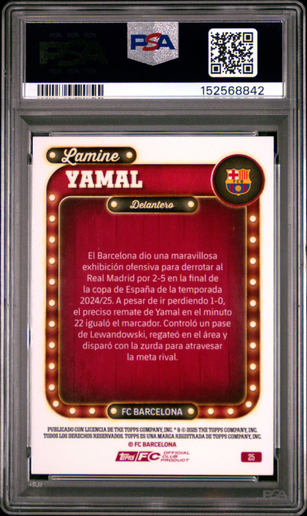 2025-2026 Topps FC Barcelona Collector Tin Lamine Yamal #25 Amber — PSA 9 — back