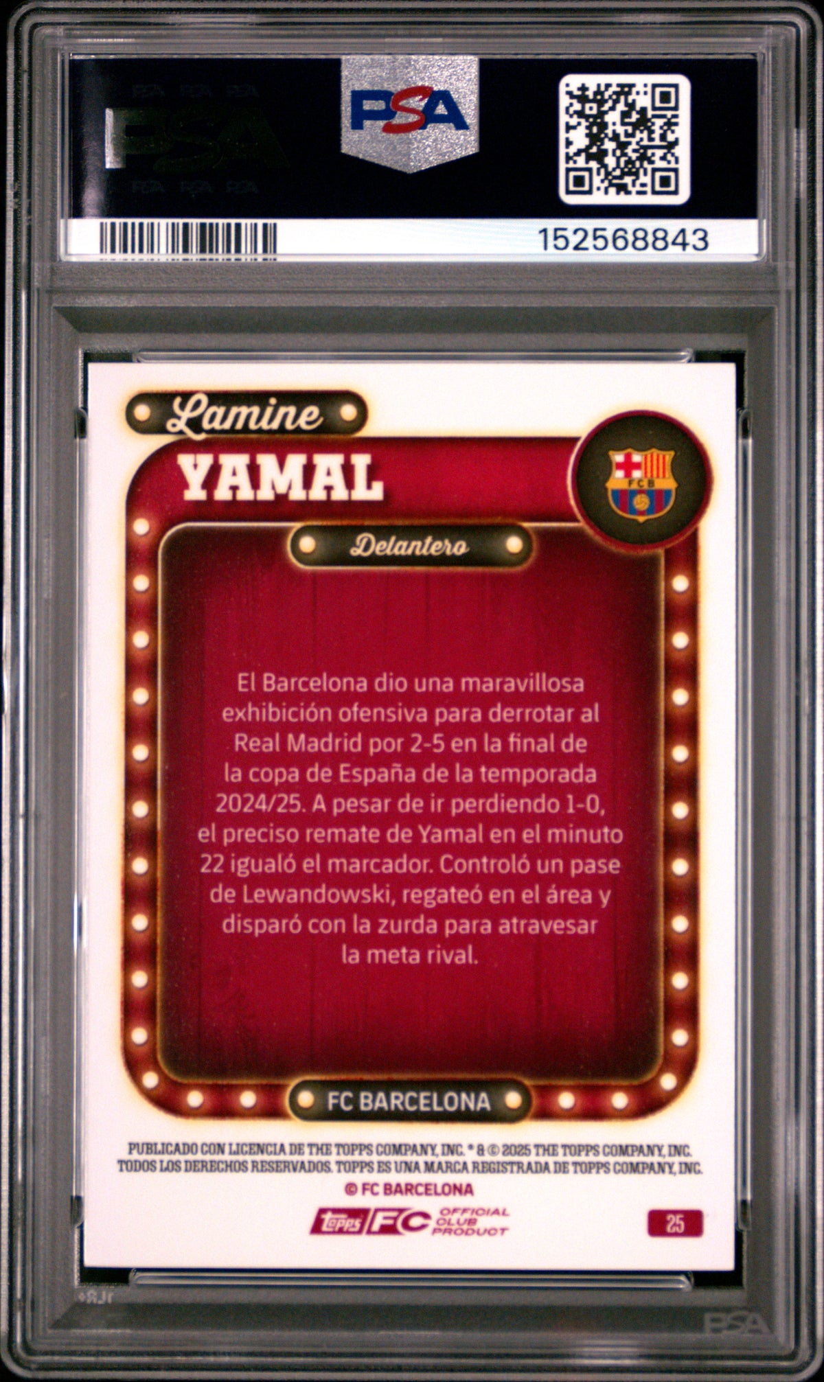 2025-2026 Topps FC Barcelona Collector Tin Lamine Yamal #25 Gold — PSA 8 — back