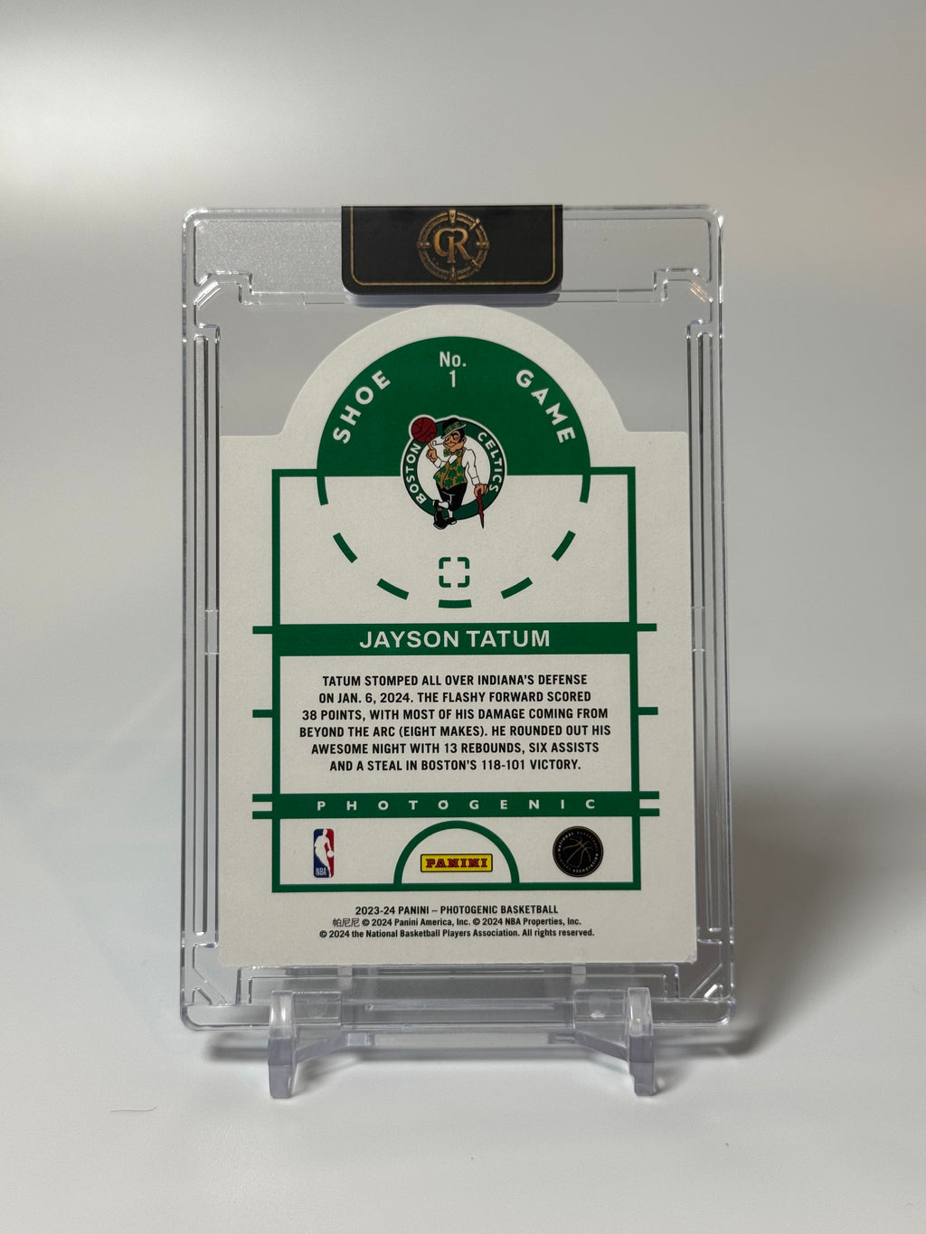 Jayson Tatum 2023-24 Panini Photogenic Shoe Game #1 actual back