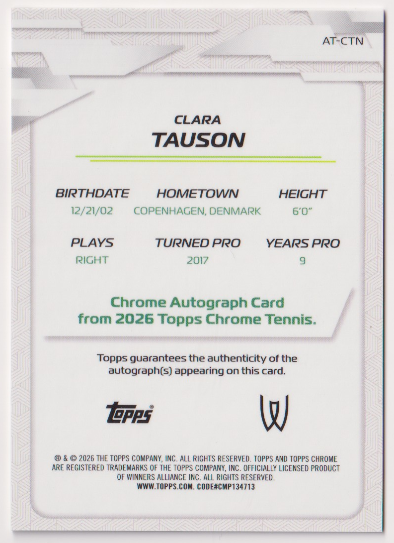 Clara Tauson — #AT-CTN Base Auto — back