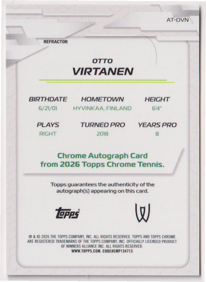 Otto Virtanen — #AT-OVN Refractor Auto — back