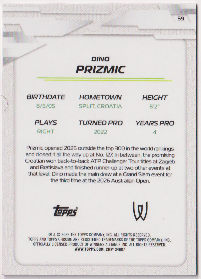 2026 Dino Prizmic — #59 Pink Refractor 172/250 RC — back