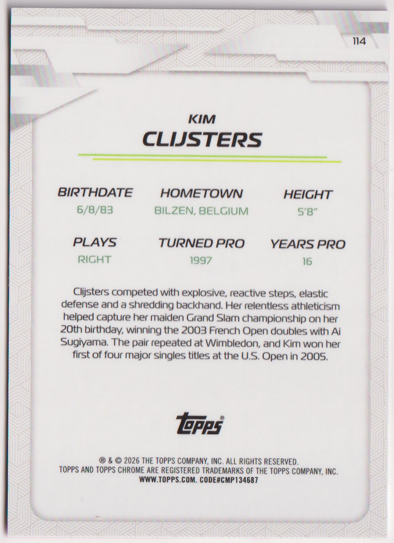 2026 Kim Clijsters — #114 Pink Refractor 058/250 — back