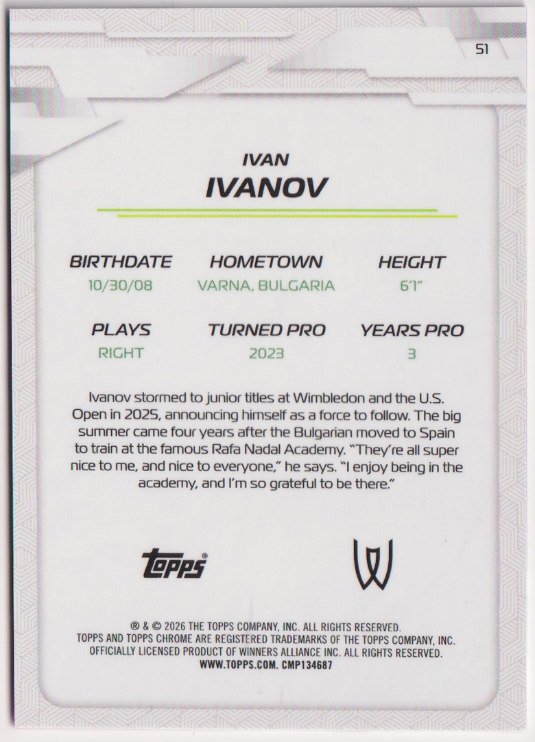 2026 Ivan Ivanov — #51 Pink Refractor 093/250 RC — back