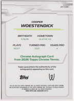 2026 Topps Chrome Tennis Cooper Woestendick Pink Refractor Autograph #AT-CWK 095/250, back
