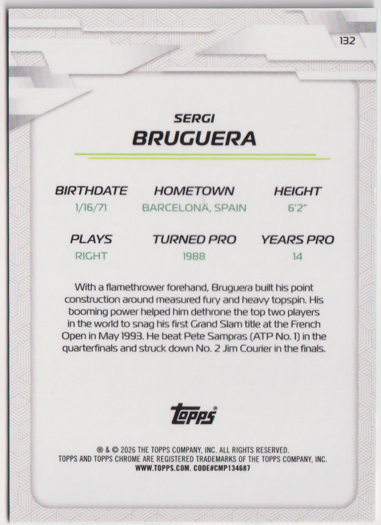 2026 Sergi Bruguera — #132 Aqua Refractor 023/199 — back