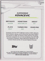 2026 Aleksandar Kovacevic — #113 Pink Refractor 019/250 — back