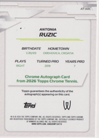 2026 Topps Chrome Tennis Antonia Ruzic Pink Refractor Autograph RC #AT-ARC 181/250, back
