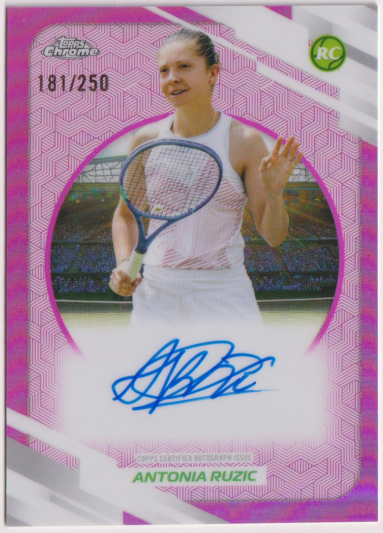 2026 Topps Chrome Tennis Antonia Ruzic Pink Refractor Autograph RC #AT-ARC 181/250, front