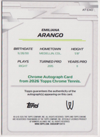 2026 Topps Chrome Tennis Emiliana Arango Green Refractor Autograph #AT-EAO 68/99, back