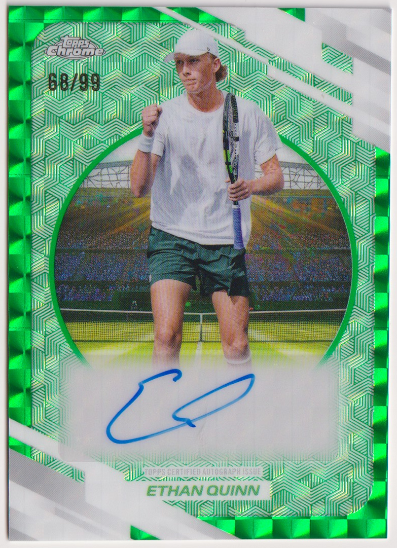 2026 Topps Chrome Tennis Ethan Quinn Green Geometric Refractor Autograph #AT-EQN 68/99, front