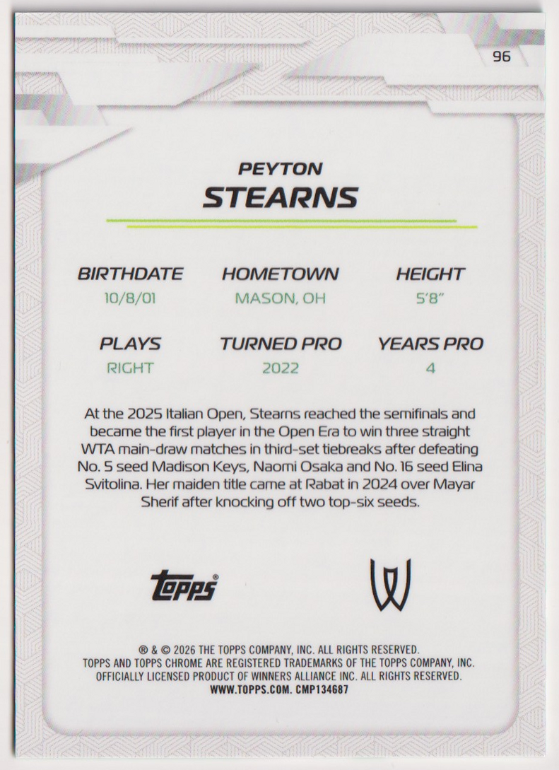 2026 Peyton Stearns — #96 Green Refractor 79/99 — back