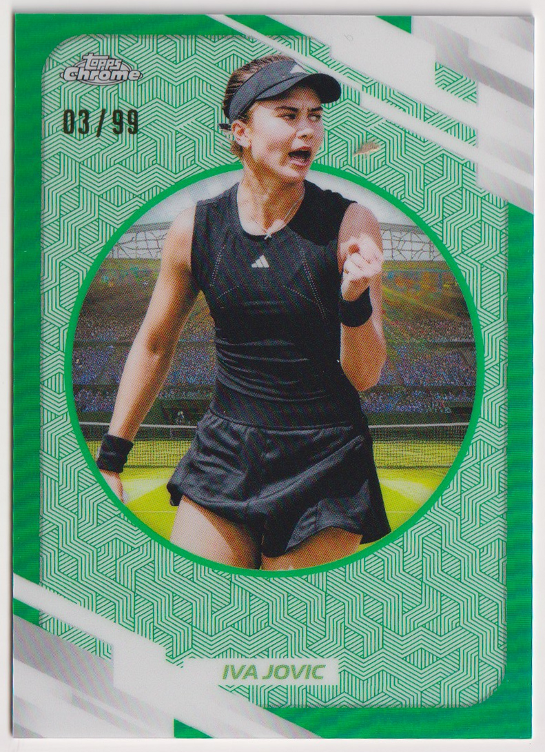 2026 Topps Chrome Tennis Iva Jovic Green Refractor #174 03/99, front