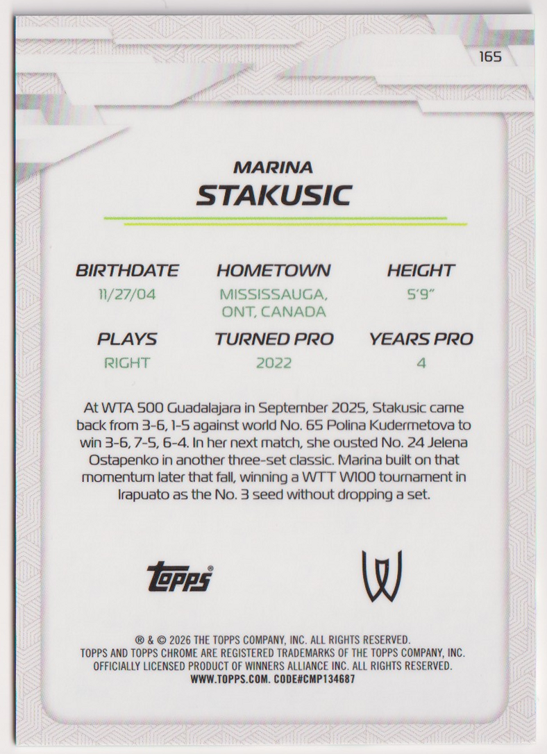 2026 Marina Stakusic — #165 Green Geometric Refractor 98/99 — back