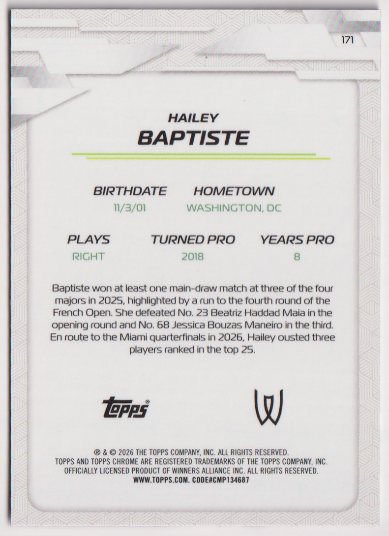 2026 Hailey Baptiste — #171 Purple Geometric Refractor 45/75 — back