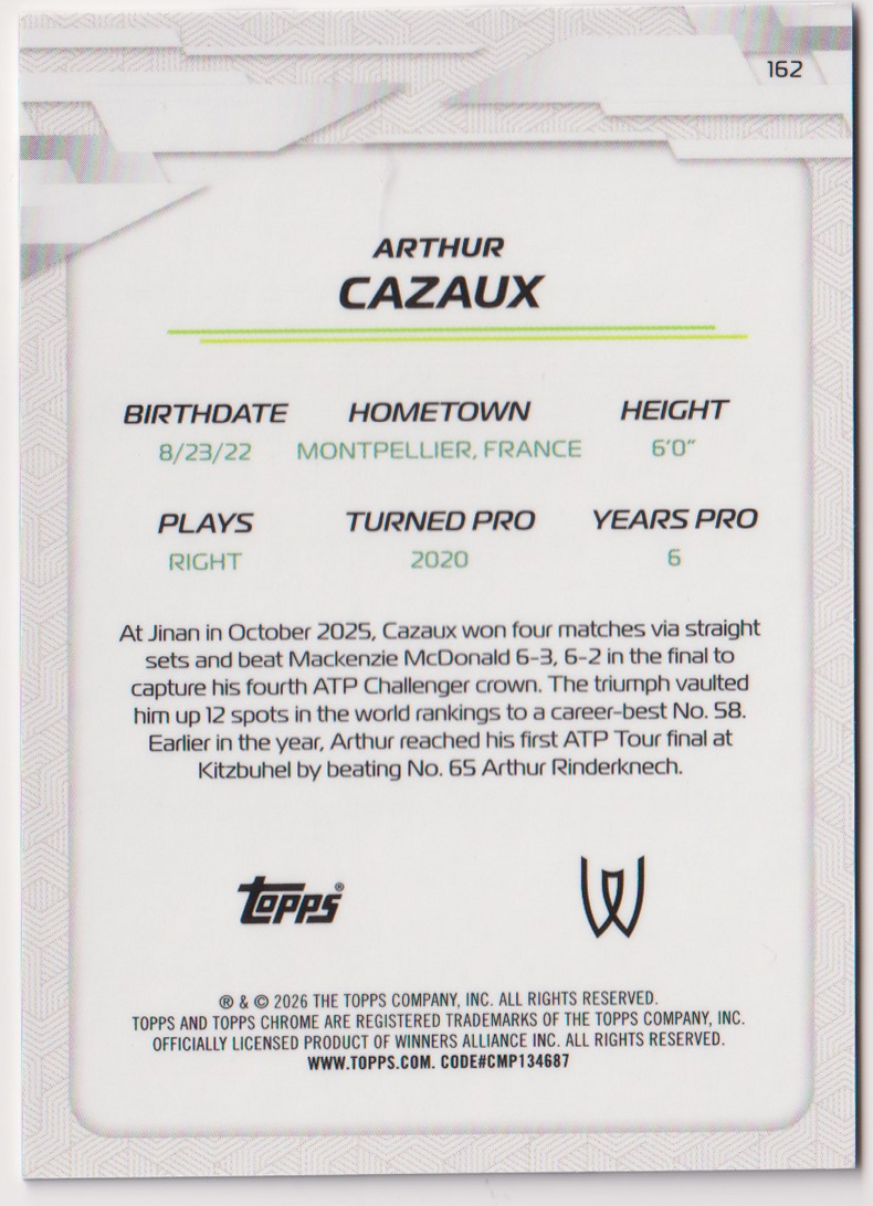 2026 Arthur Cazaux — #162 Purple Geometric Refractor 33/75 — back