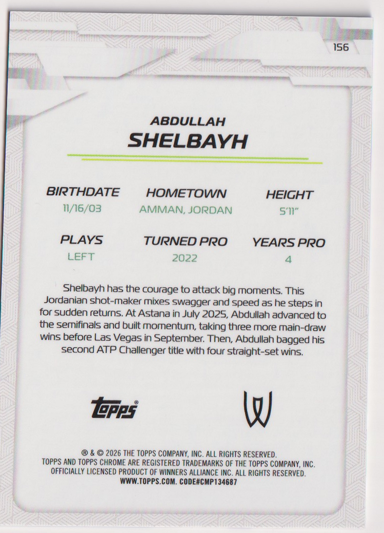 2026 Abdullah Shelbayh — #156 Blue Refractor 064/150 — back